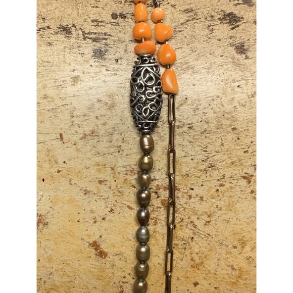 Silpada Spice Box Necklace Sterling Silver Copper Gemstones Pearls 50 In. Long - Picture 10 of 12